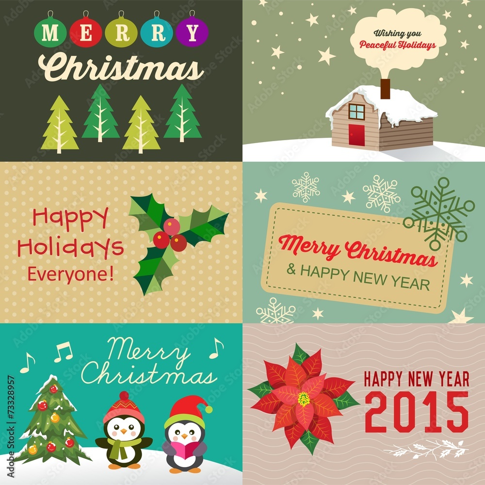 Collection of Christmas elements, icons and holiday cards