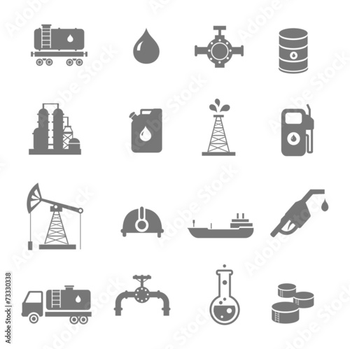 Oil industry gasoline processing symbols icons set with oilman