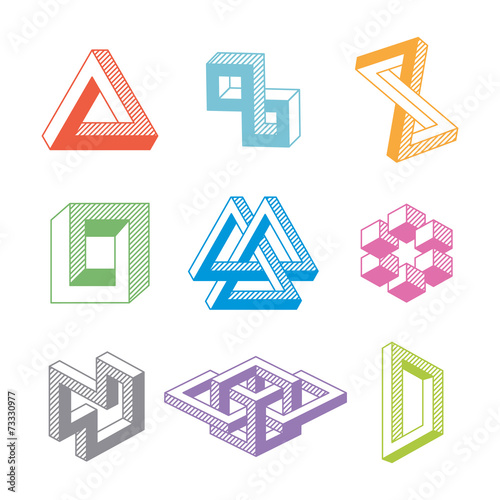 Colorful impossible geometric shapes. Vector