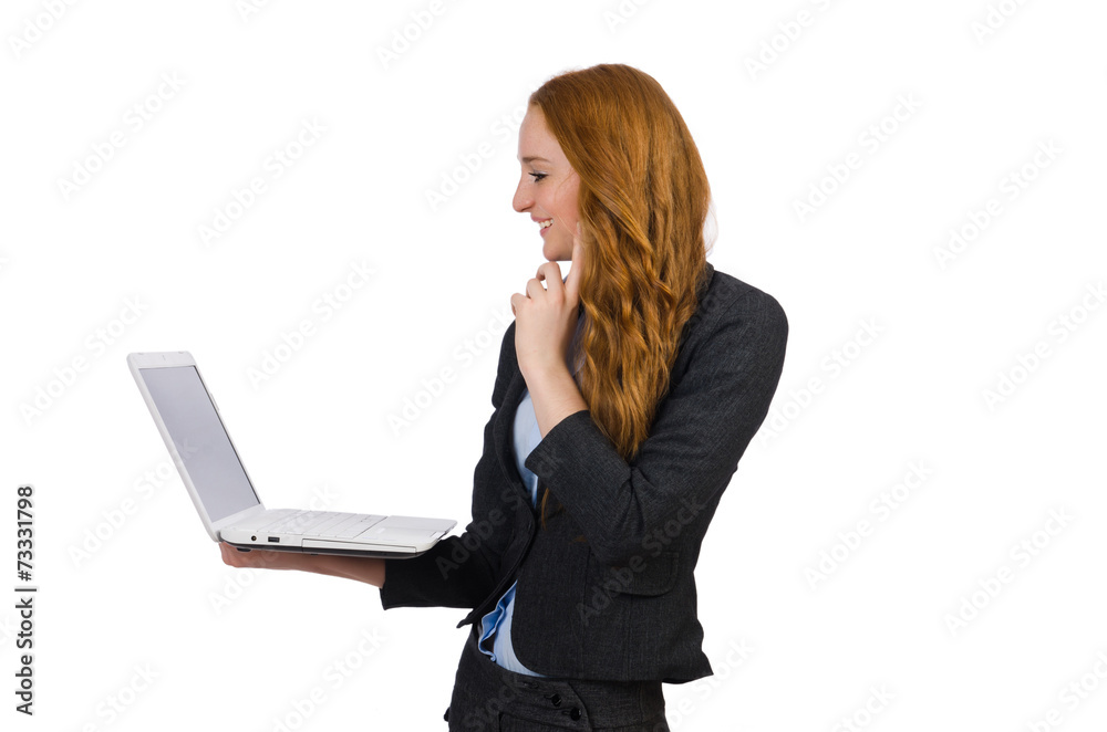Businesswoman with laptop isolated on white Businesswoman with laptop isolated on white