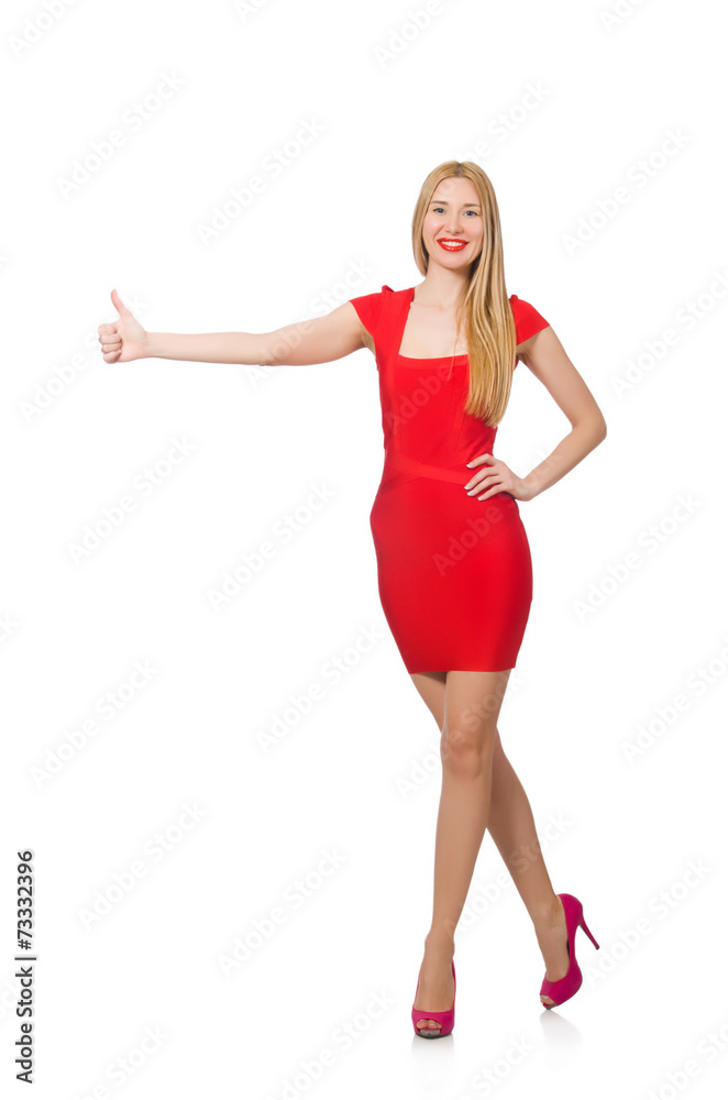 Woman giving thumbs up isolated on white Woman giving thumbs up isolated on white