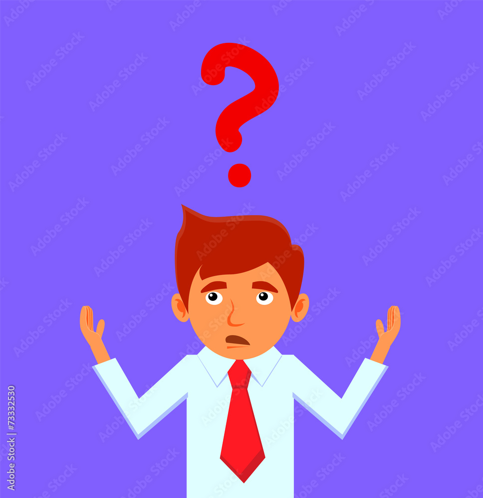 Confused businessman with a question mark on top of his head Confused businessman with a question mark on top of his head