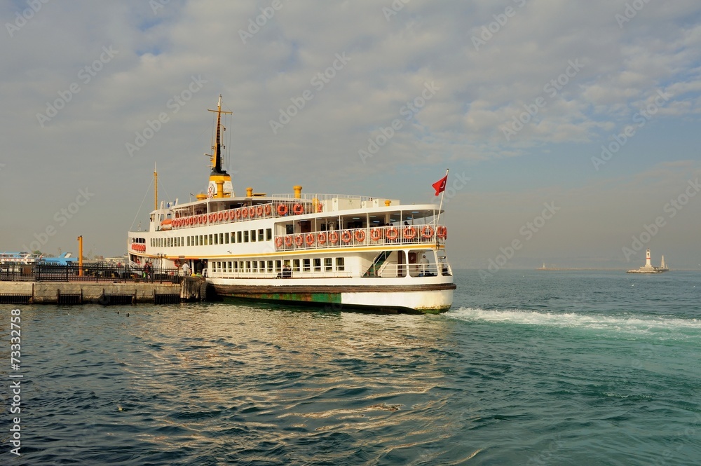 Classic ferryboat of Istanbul at the seaport in early morning