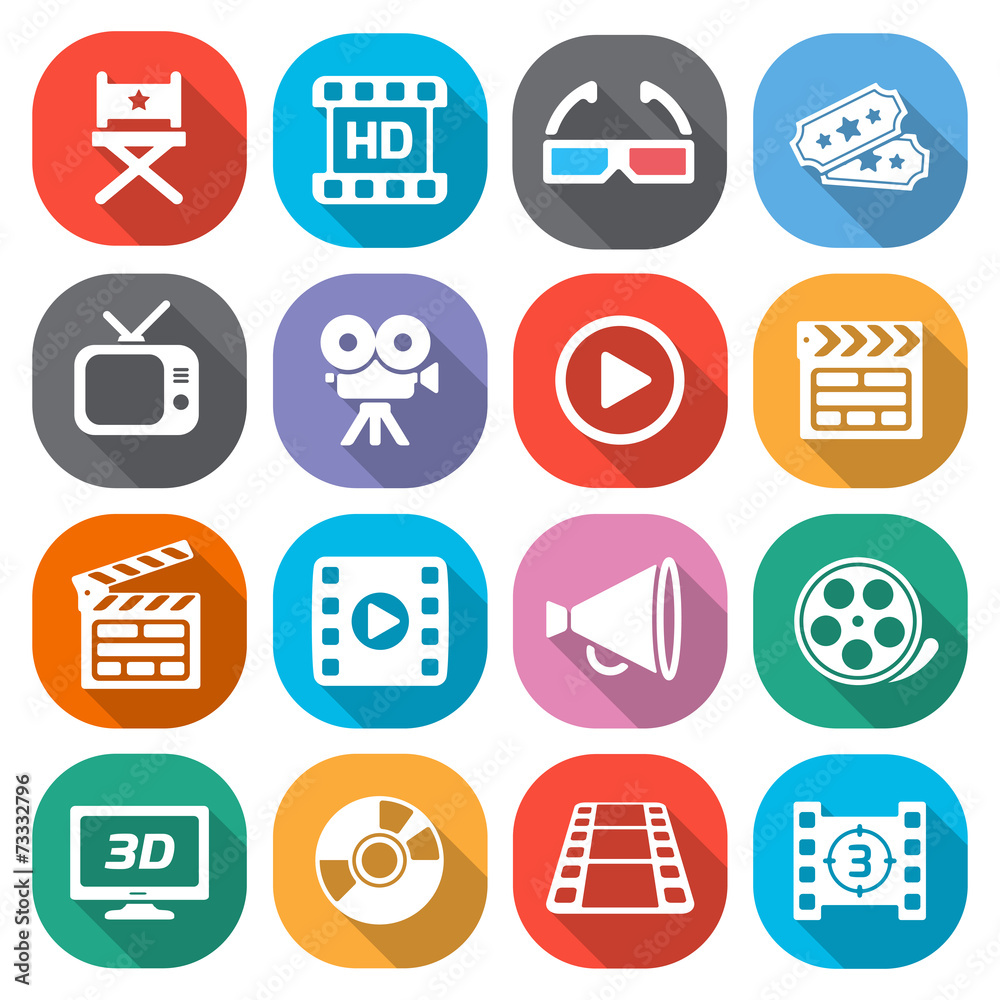 Trendy flat cinema and movie icons. Vector Trendy flat cinema and movie icons. Vector