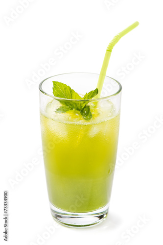 Glass of fresh kiwi juice isolated on white background