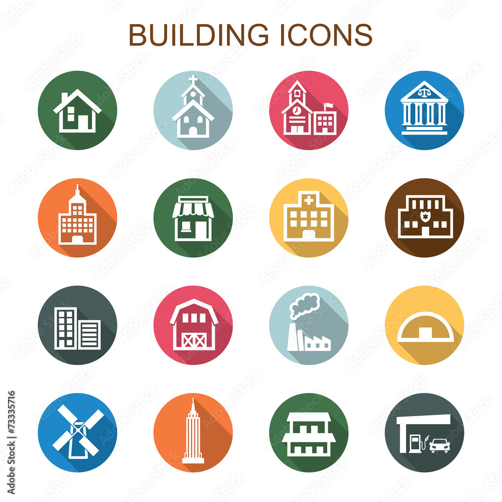 building long shadow icons building long shadow icons