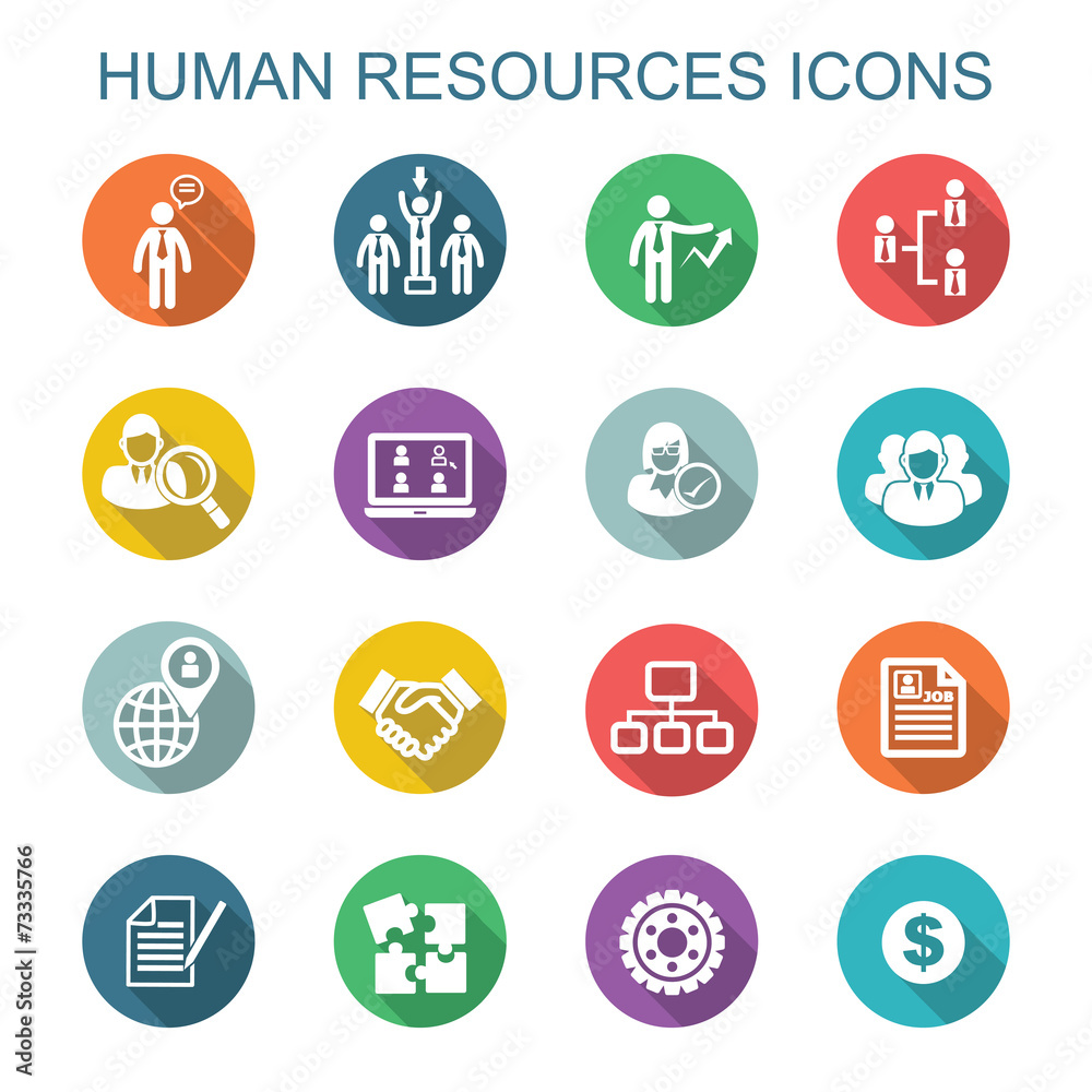 human resources long shadow icons - obrazy, fototapety, plakaty 
