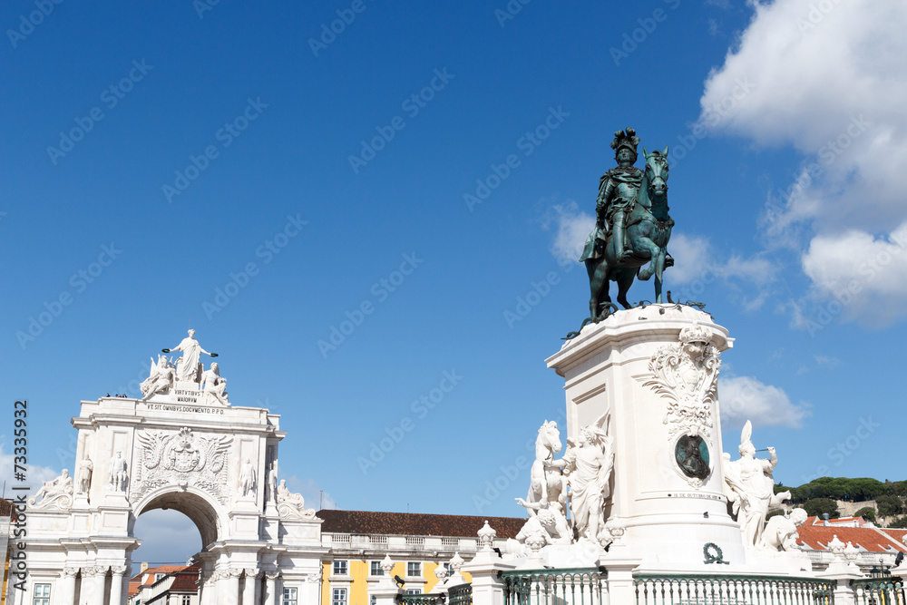 Equestrian statue King Jose I and Rua Augusta Arch in Lisbon
