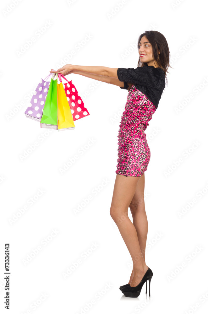 Woman with shopping bags isolated on white Woman with shopping bags isolated on white