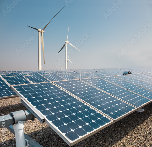 solar panels and wind power farm