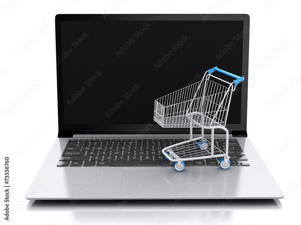 3d Shopping cart. Online shopping concept