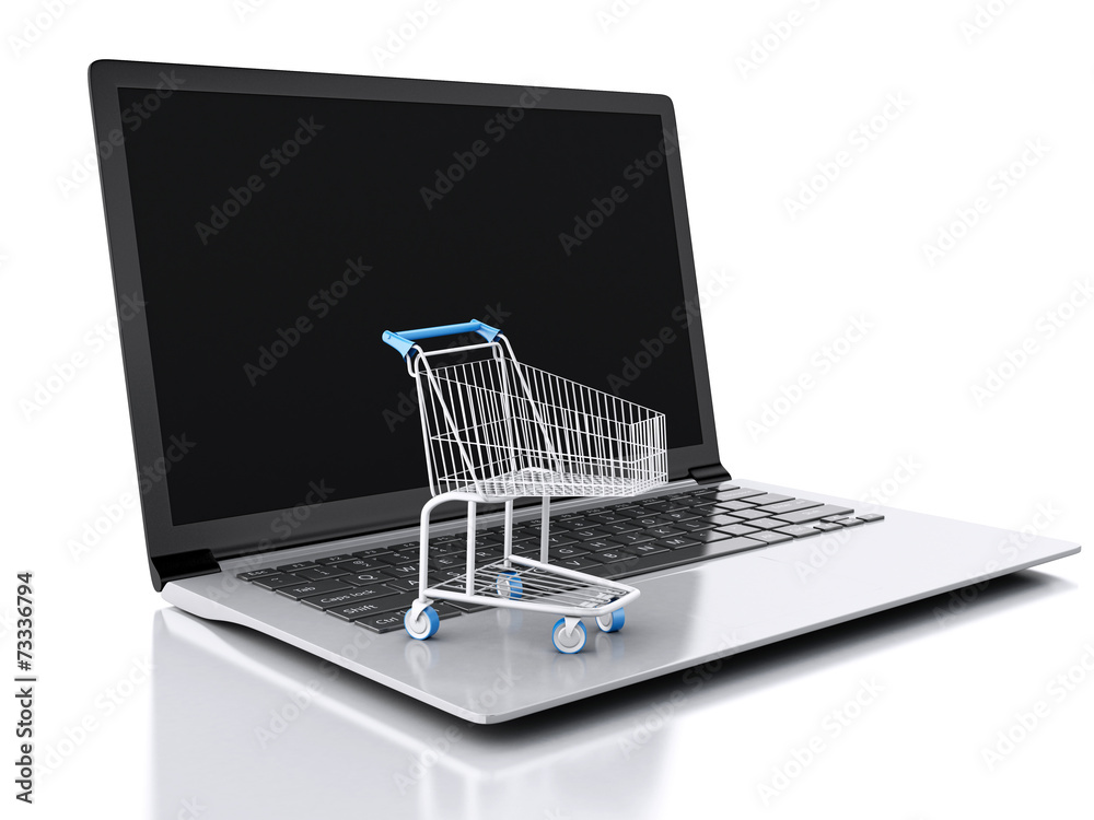 3d Shopping cart. Online shopping concept