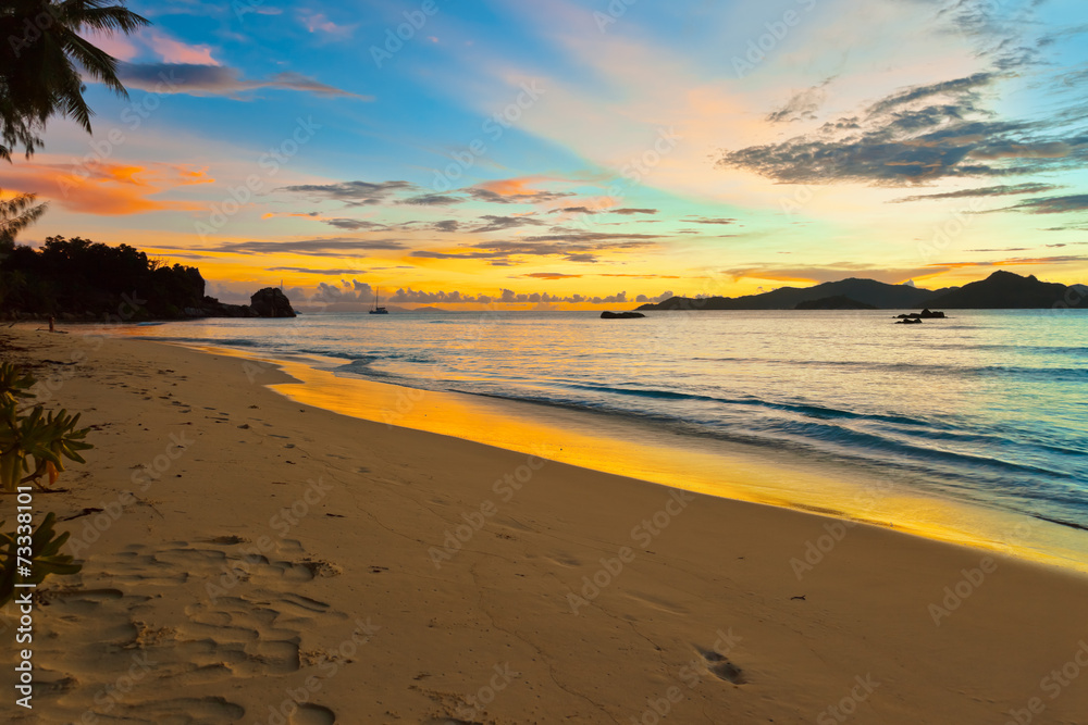 Sunset on tropical beach - Seychelles