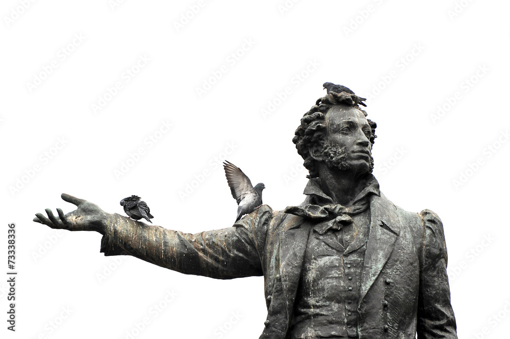 isolated monument to the great Russian poet Alexander Pushkin wi - obrazy, fototapety, plakaty 