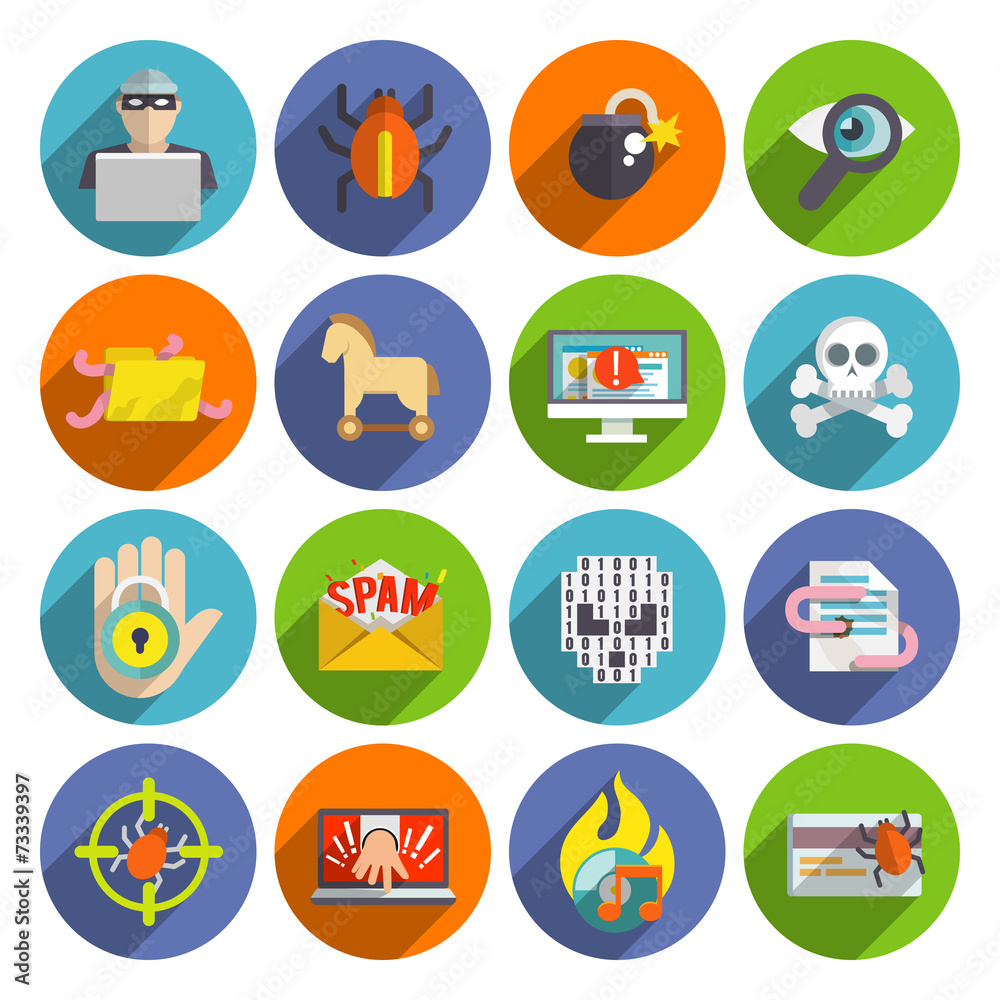 Hacker icons flat set Hacker icons flat set