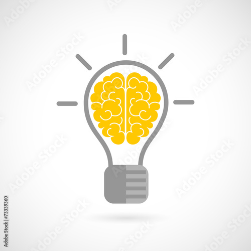 Human brain in lightbulb flat