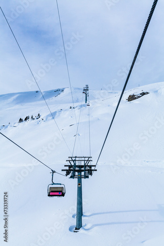 Mountains ski resort. Cable car. Winter in the swiss alps. moun