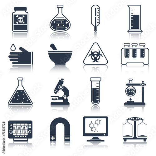 Laboratory equipment icons black