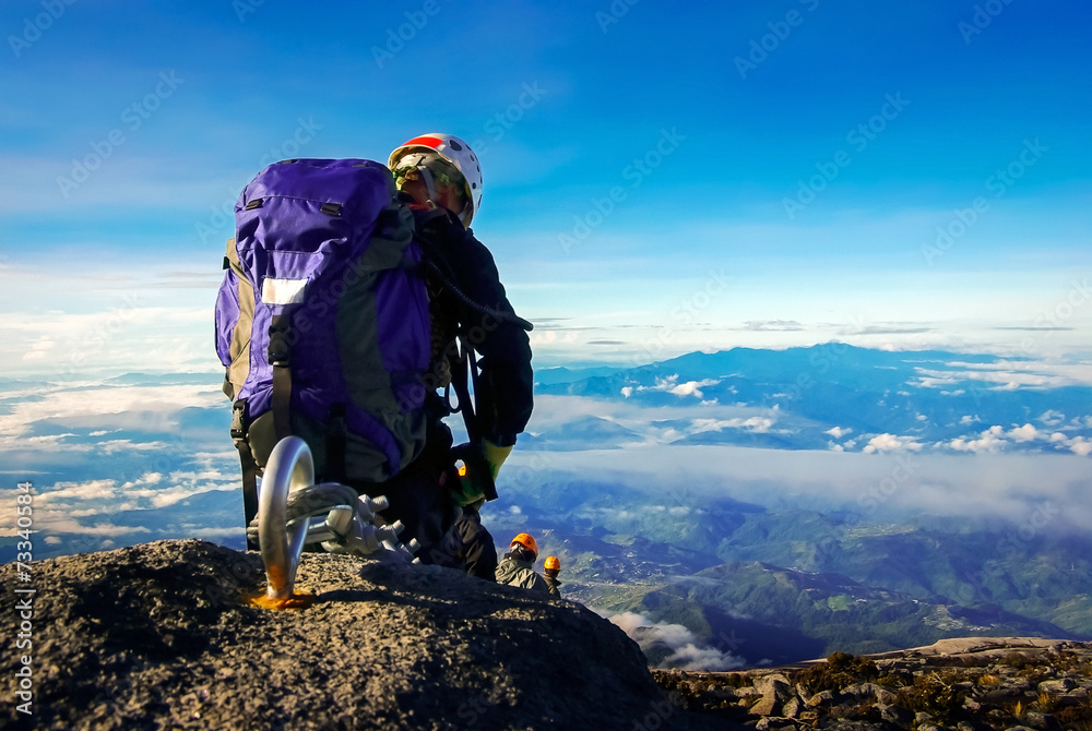 Obraz premium Climber Descending Mount Kinabalu