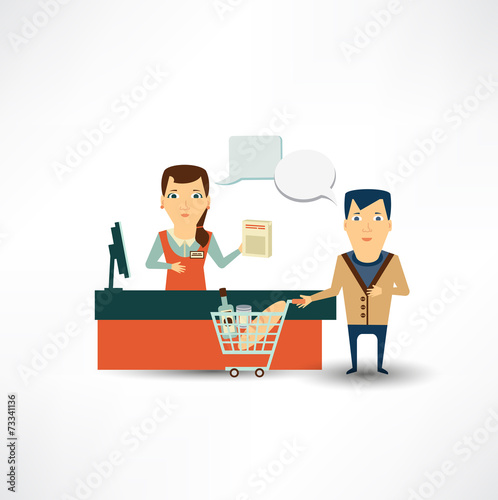 grocery store cashier at work