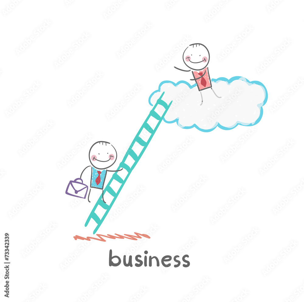 businessman climbing the stairs to the cloud to the boss businessman climbing the stairs to the cloud to the boss