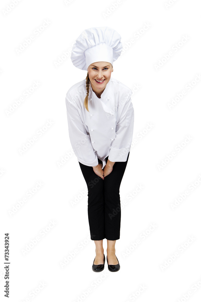Young professional chef woman. Isolated over white background Young professional chef woman. Isolated over white background