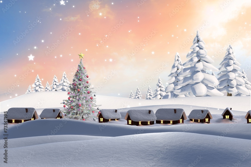 Composite image of snow covered village