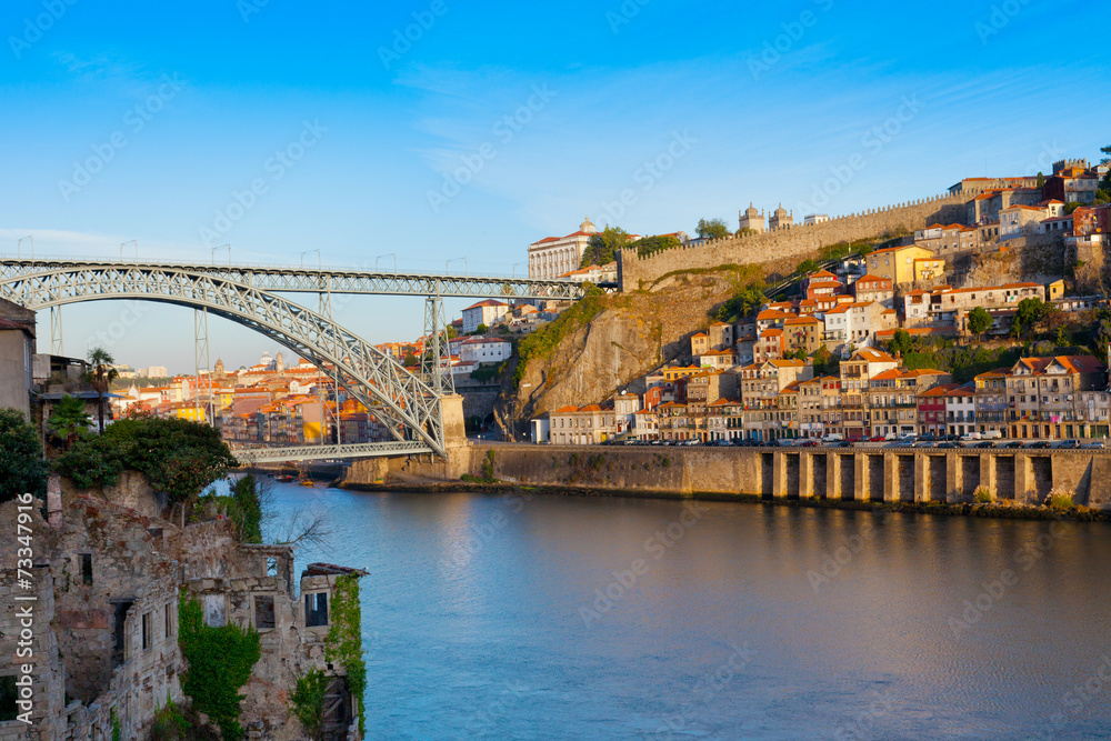 Bridge through River Douro in  city of Porto, Portugal