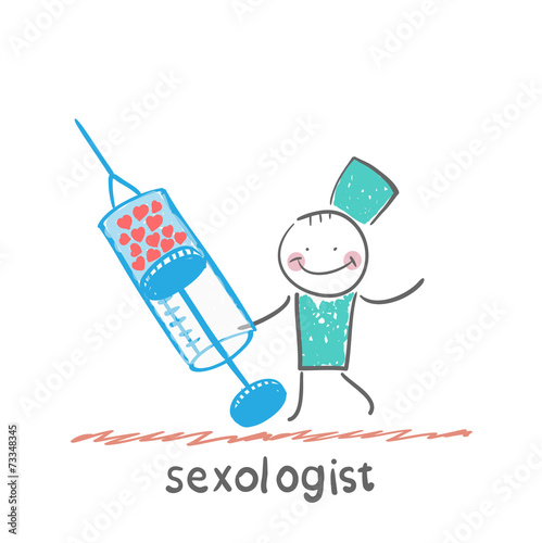 Sexologist with a syringe filled with hearts