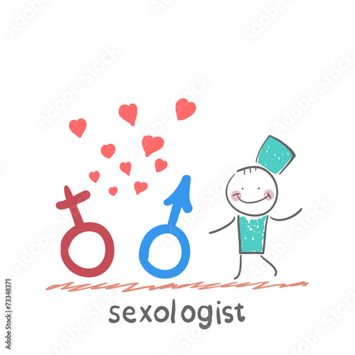 Sexologist holding signs, male and female