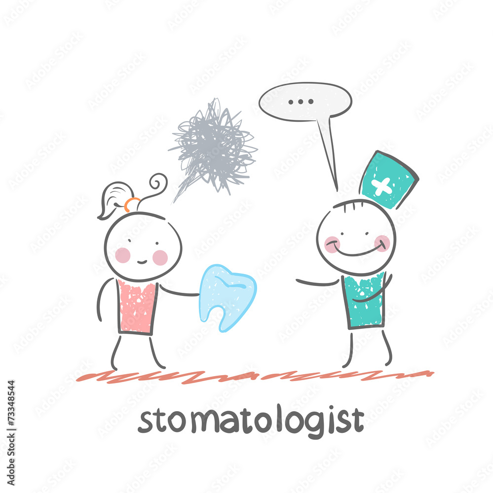stomatologist says to the patient, who is holding a bad tooth stomatologist says to the patient, who is holding a bad tooth