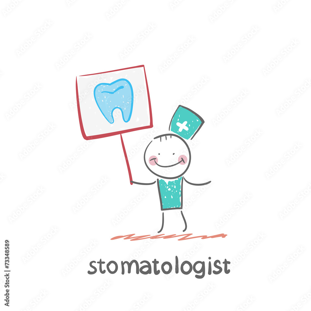 stomatologist with a placard on which painted a tooth stomatologist with a placard on which painted a tooth