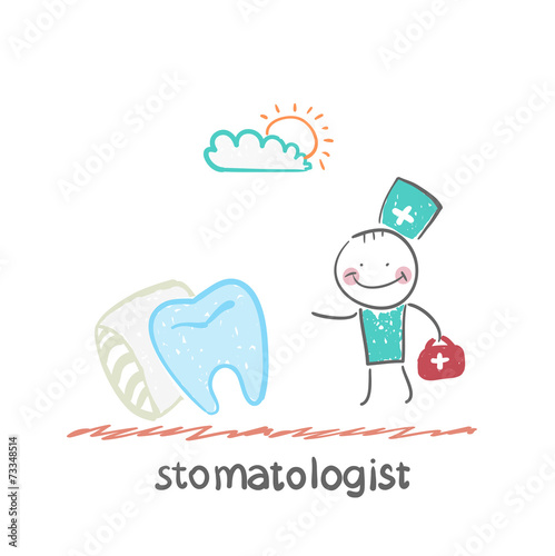 stomatologist goes to the aching tooth, which lies on a bed