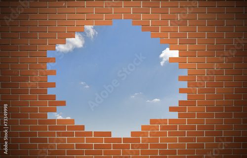 Fototapeta Naklejka Na Ścianę i Meble -  white hole in old wall, brick frame