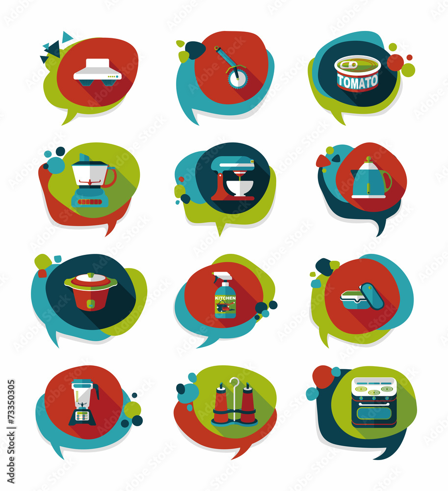 Kitchenware badge flat banner design background set, eps10 Stock Vector