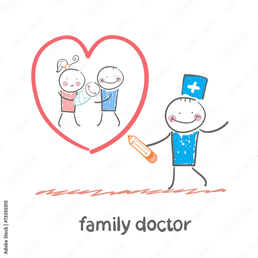 family doctor draws a heart around the family family doctor draws a heart around the family
