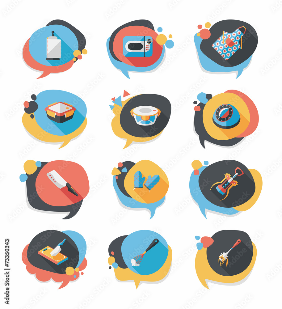 Kitchenware badge flat banner design background set, eps10 Stock Vector