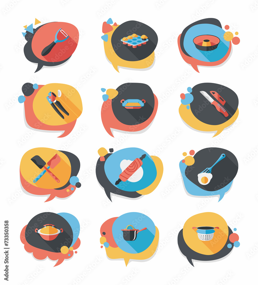Kitchenware badge flat banner design background set, eps10 Kitchenware badge flat banner design background set, eps10