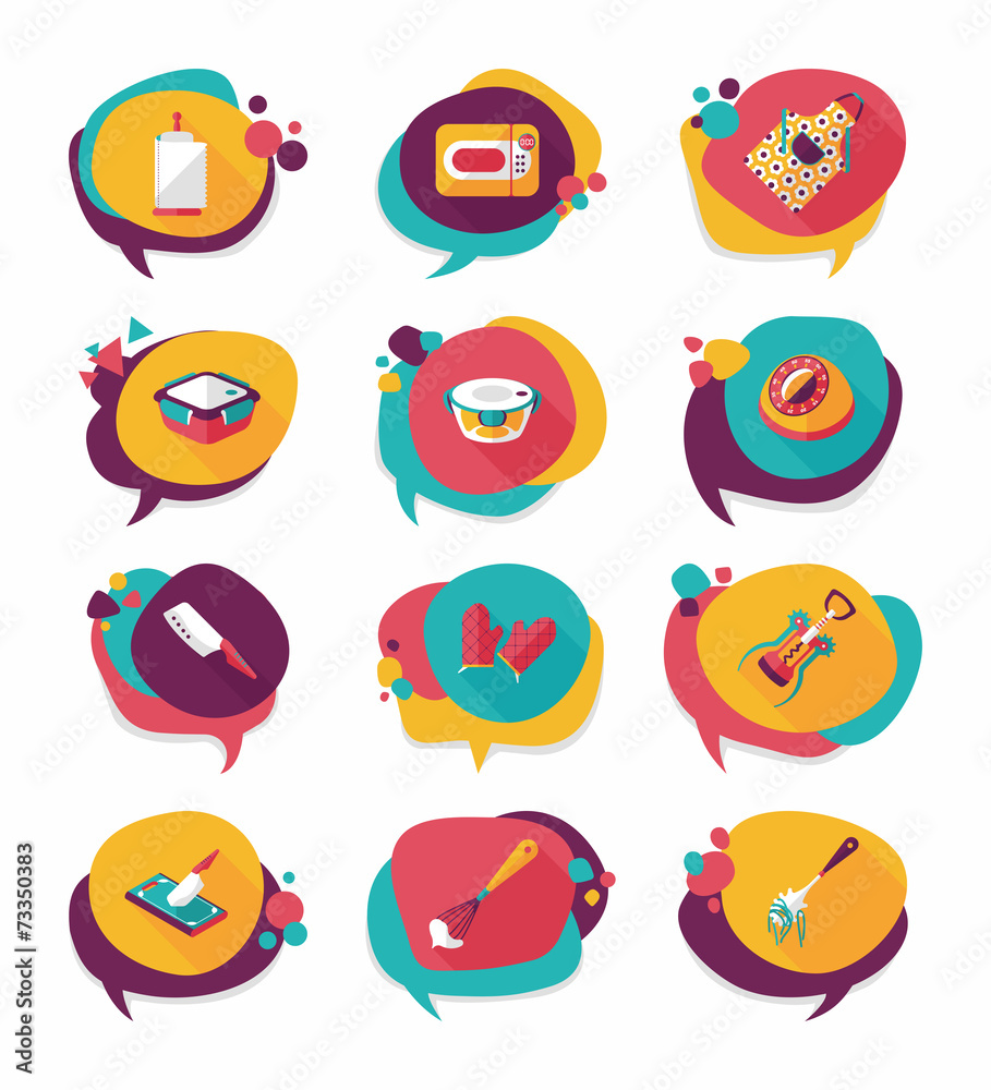 Kitchenware badge flat banner design background set, eps10 Stock Vector