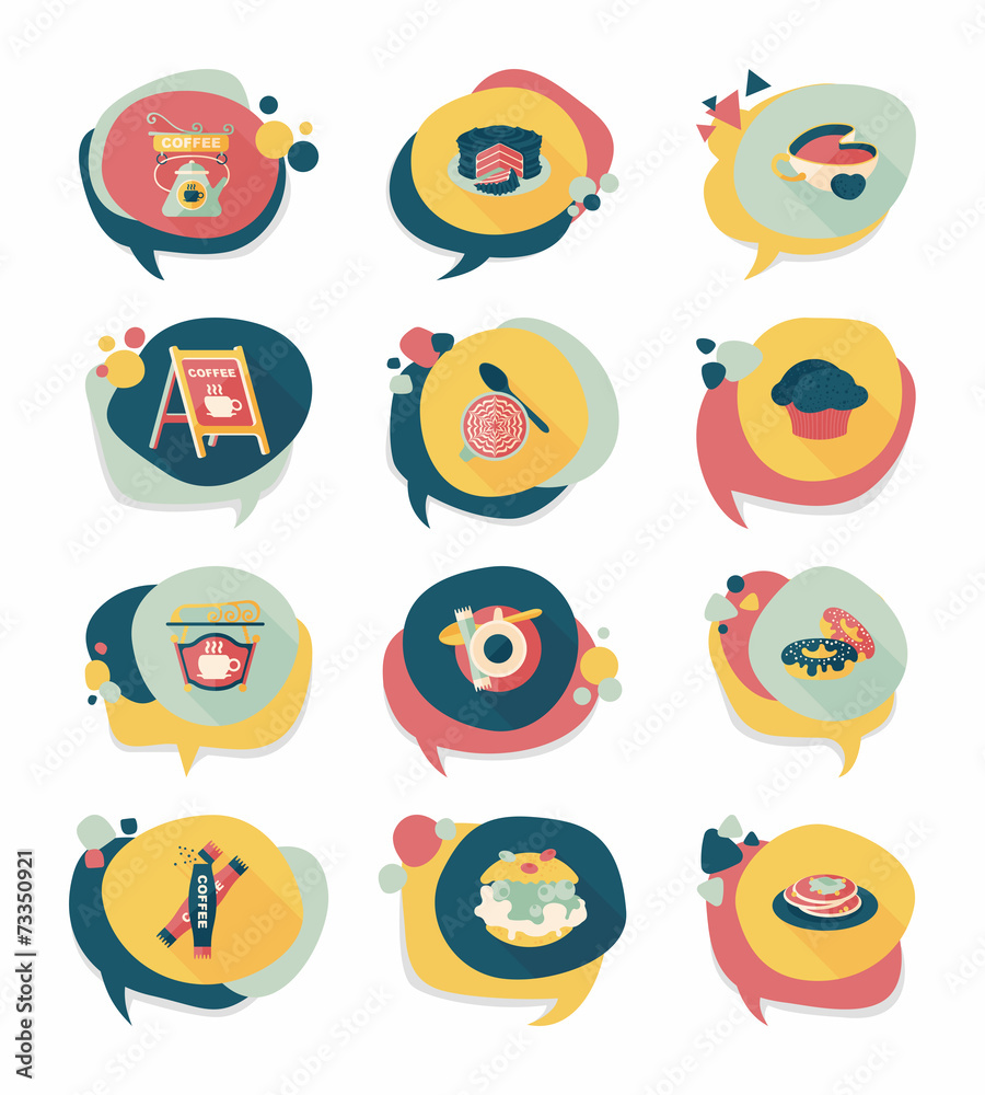 Coffee bubble speech flat banner design flat background set, eps Coffee bubble speech flat banner design flat background set, eps