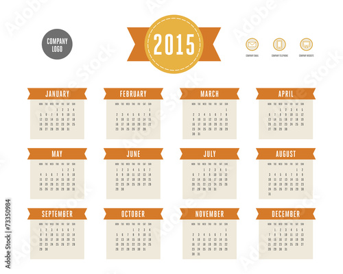 2015 vintage style calendar. Vector template.