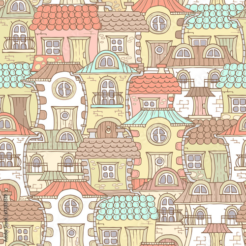 Vector pattern with cartoon  colorful houses