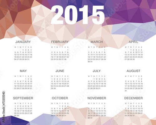 2015 calendar vector. Trianglular geometric header.