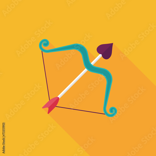 valentine's day Cupid bow and arrow flat icon with long shadow,e