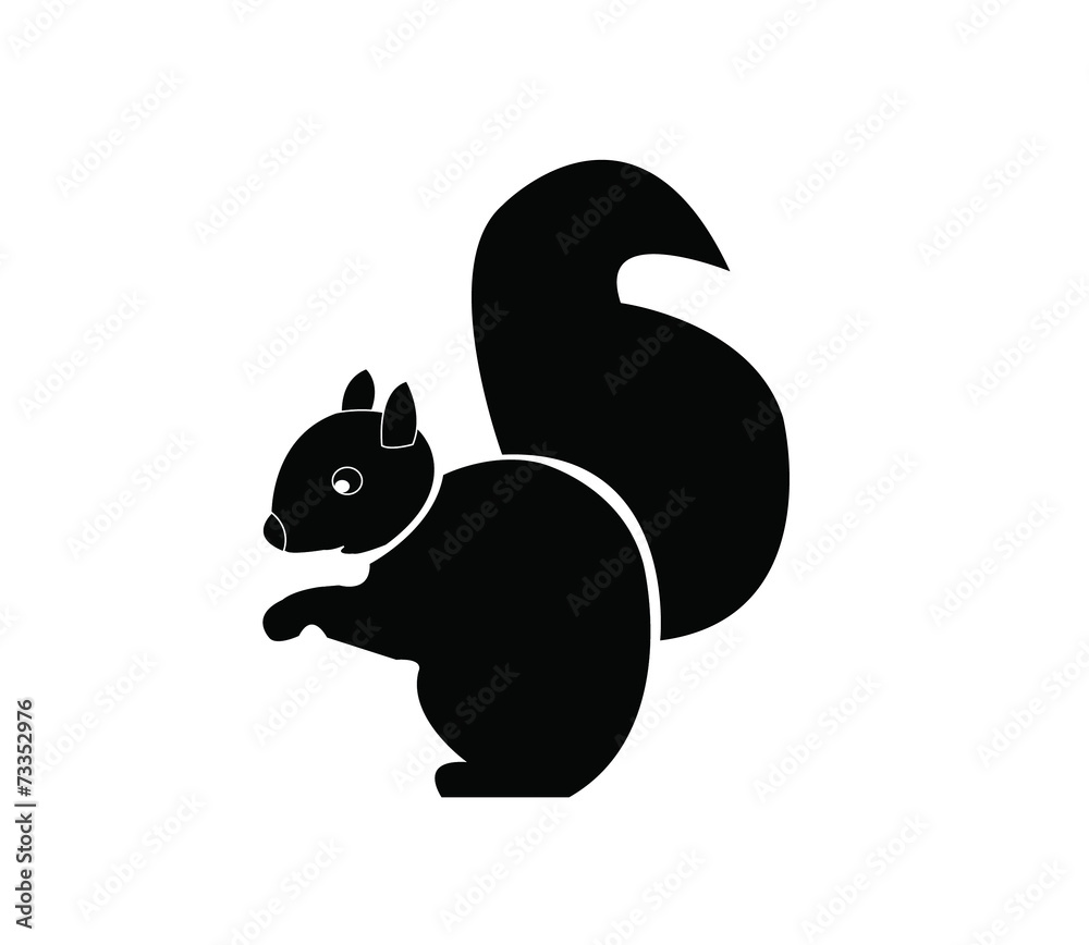 sitting squirrel black and white ,side view vector image isolate