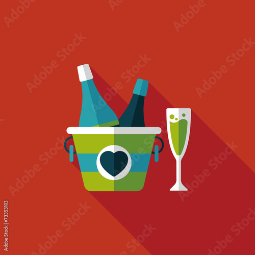 Valentine's day champagne flat icon with long shadow,eps10