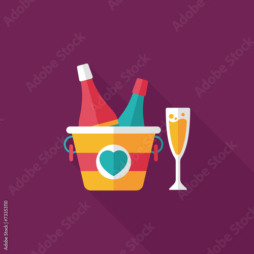 Valentine's day champagne flat icon with long shadow,eps10