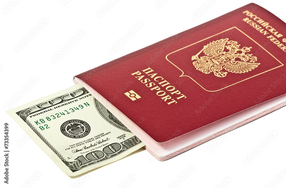 American dollars in a Russian passport American dollars in a Russian passport