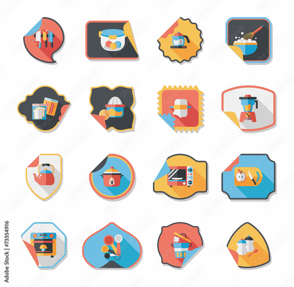 Kitchenware sticker flat banner background set, eps10 Kitchenware sticker flat banner background set, eps10