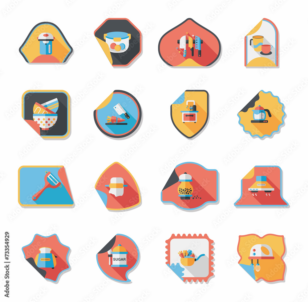 Kitchenware sticker flat banner background set, eps10 Kitchenware sticker flat banner background set, eps10